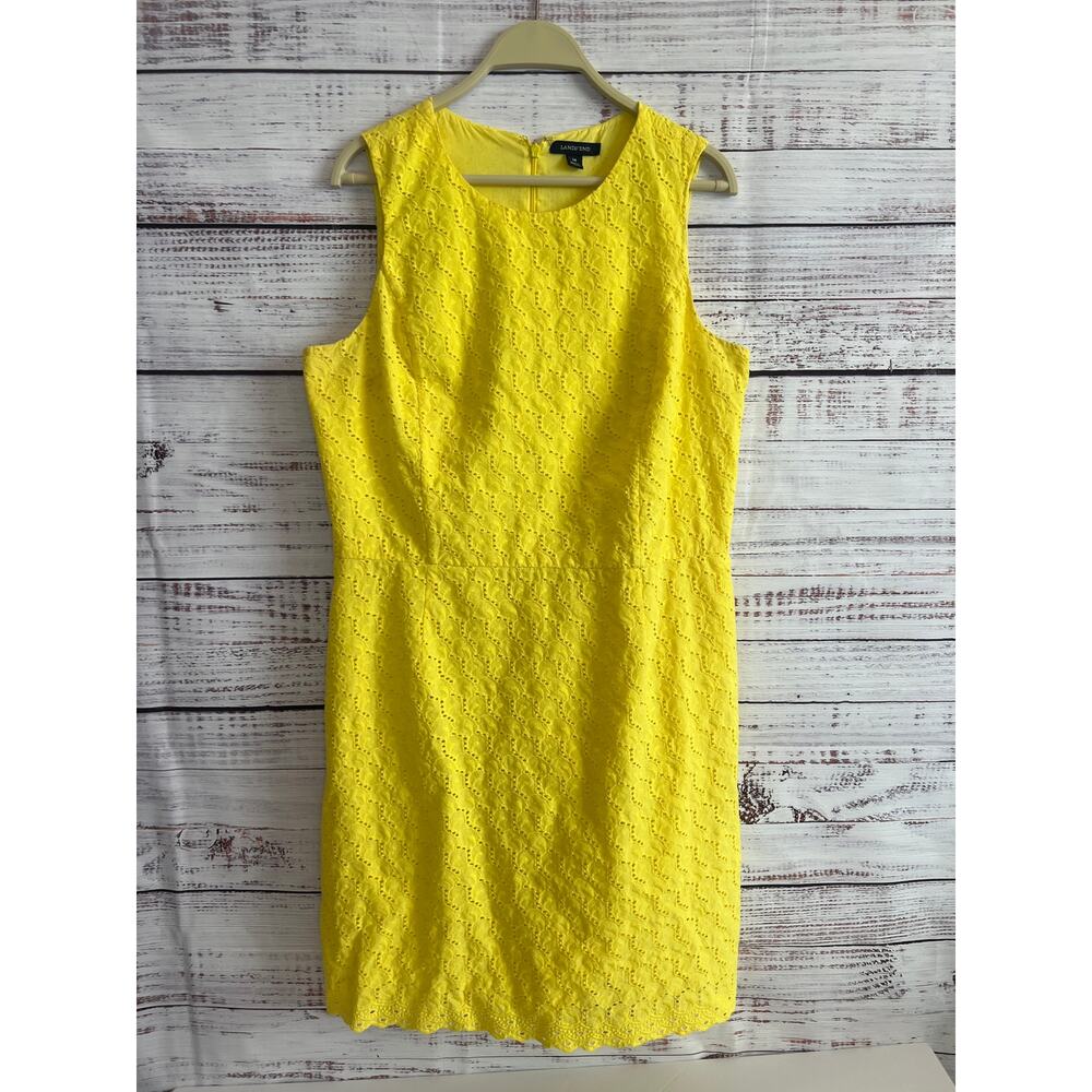 LAND'S END YELLOW EYELET SLEEVELESS SHEATH DRESS SIZE DRESS 14